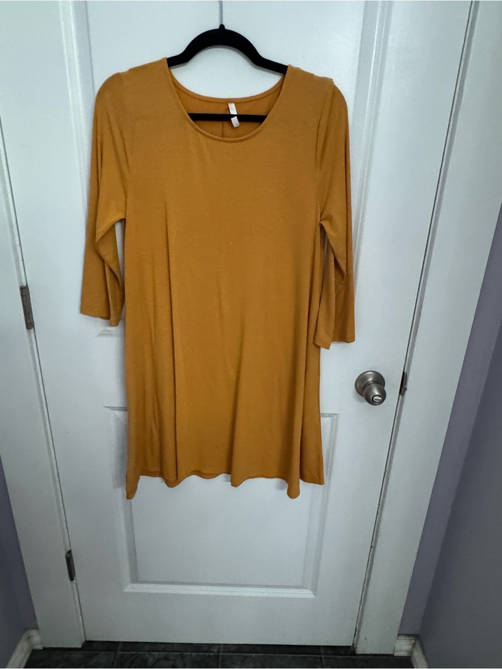Mustard Yellow Swing Dress with 3/4 Sleeves